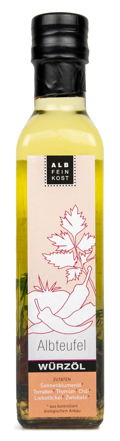 Albfeinkost Albteufel Würz Öl Flasche