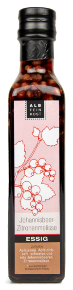 Albfeinkost Johannisbeer Zitronenmelisse Würz Essig Flasche