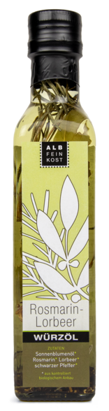 Albfeinkost Rosmarin Lorbeer Würz Öl Flasche